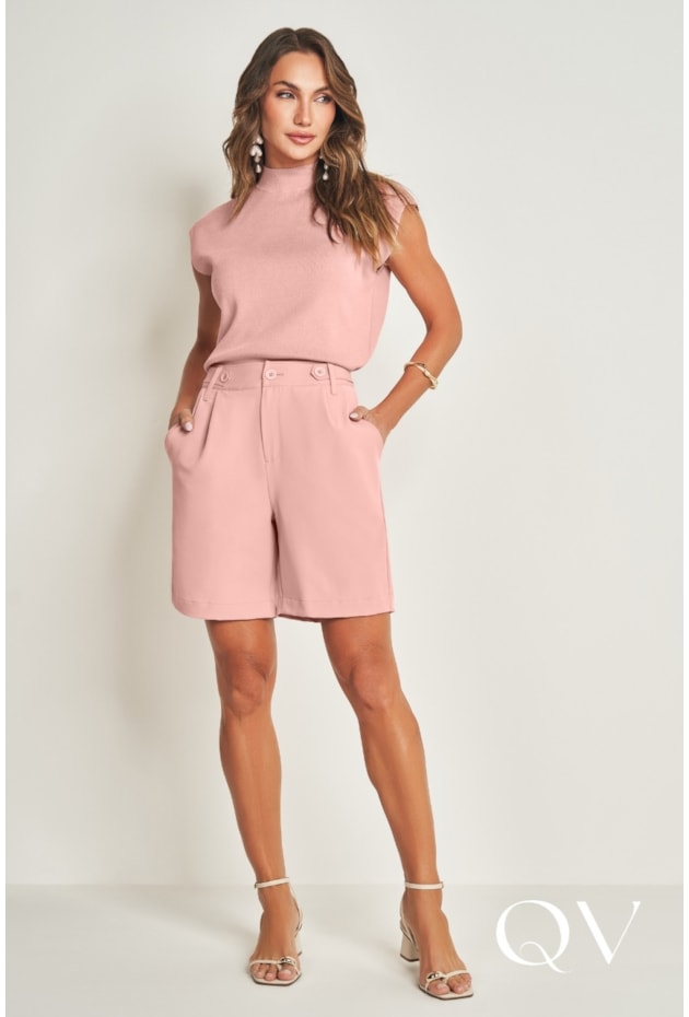 BLUSA SEM MANGA EM VISCOSE ROSÊ - DOCE TRAMA