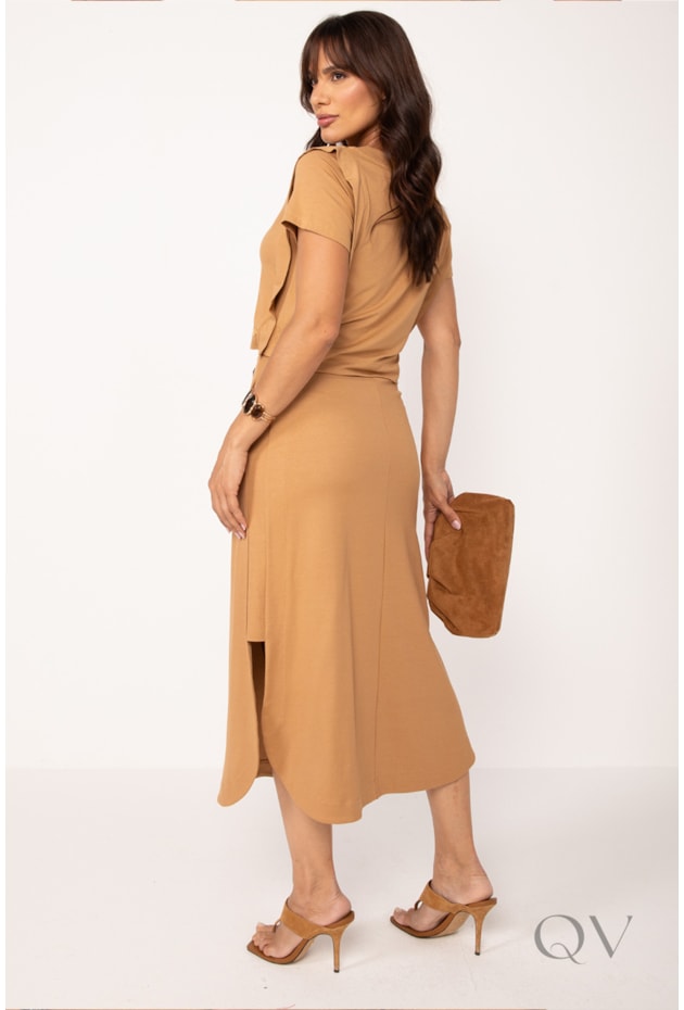 BLUSA SUAVE COM PALA EM VISCOLYCRA CARAMELO - LEKAZIS