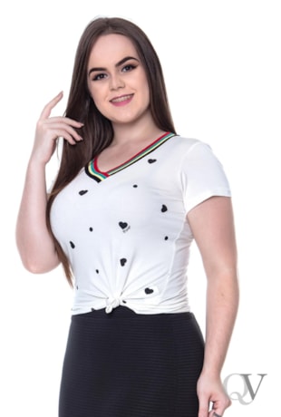 BLUSA T-SHIRT RIBANA COLORIDA CORAÇÃO PRETO - HADAZA