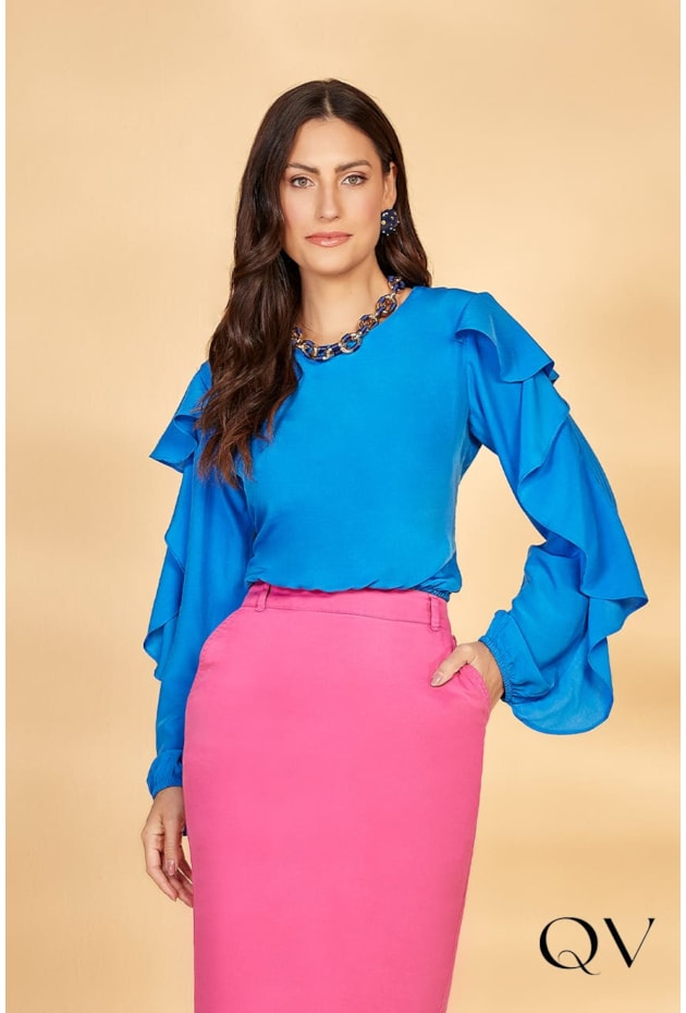 BLUSA TECIDO PLANO COM BABADOS AZUL - TITANIUM JEANS BLUSA TECIDO PLANO COM BABADOS AZUL - TITANIUM JEANS