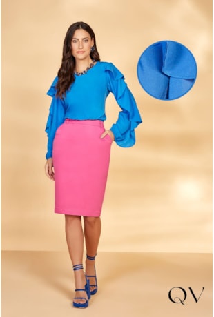 BLUSA TECIDO PLANO COM BABADOS AZUL - TITANIUM JEANS BLUSA TECIDO PLANO COM BABADOS AZUL - TITANIUM JEANS