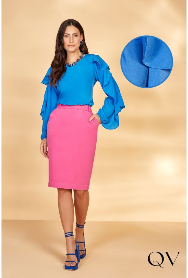 BLUSA TECIDO PLANO COM BABADOS AZUL - TITANIUM JEANS BLUSA TECIDO PLANO COM BABADOS AZUL - TITANIUM JEANS