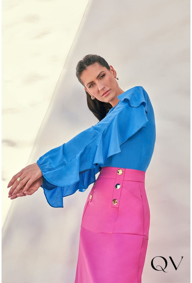 BLUSA TECIDO PLANO COM BABADOS AZUL - TITANIUM JEANS BLUSA TECIDO PLANO COM BABADOS AZUL - TITANIUM JEANS