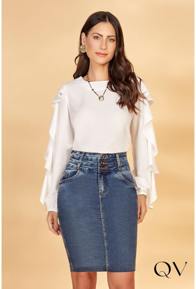 BLUSA TECIDO PLANO COM BABADOS OFF - TITANIUM JEANS BLUSA TECIDO PLANO COM BABADOS OFF - TITANIUM JEANS