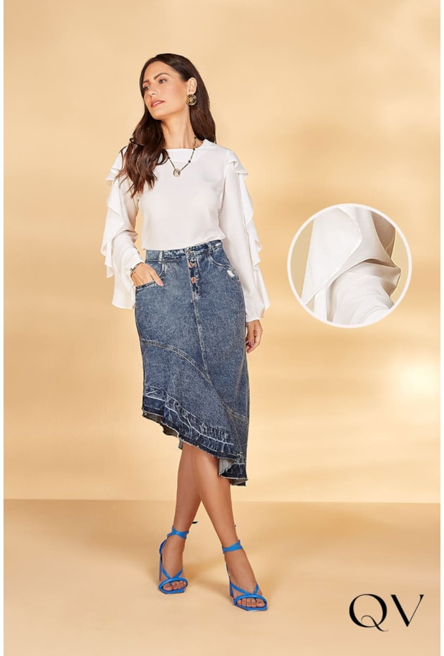 BLUSA TECIDO PLANO COM BABADOS OFF - TITANIUM JEANS BLUSA TECIDO PLANO COM BABADOS OFF - TITANIUM JEANS