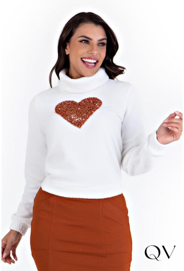 BLUSA TEDDY CORAÇÃO PÉROLAS OFF - HAPUK BLUSA TEDDY CORAÇÃO PÉROLAS OFF - HAPUK