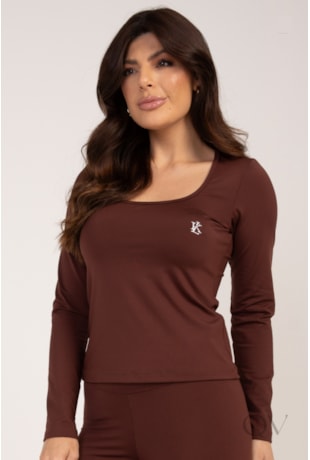BLUSA TÉRMICA COM DECOTE U EM MALHA MARROM - LEKAZIS