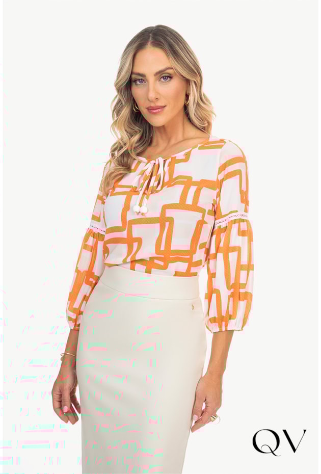 BLUSA TOQUE DE SEDA ESTAMPA GEOMÉTRICA - VIA TOLENTINO BLUSA TOQUE DE SEDA ESTAMPA GEOMÉTRICA - VIA TOLENTINO