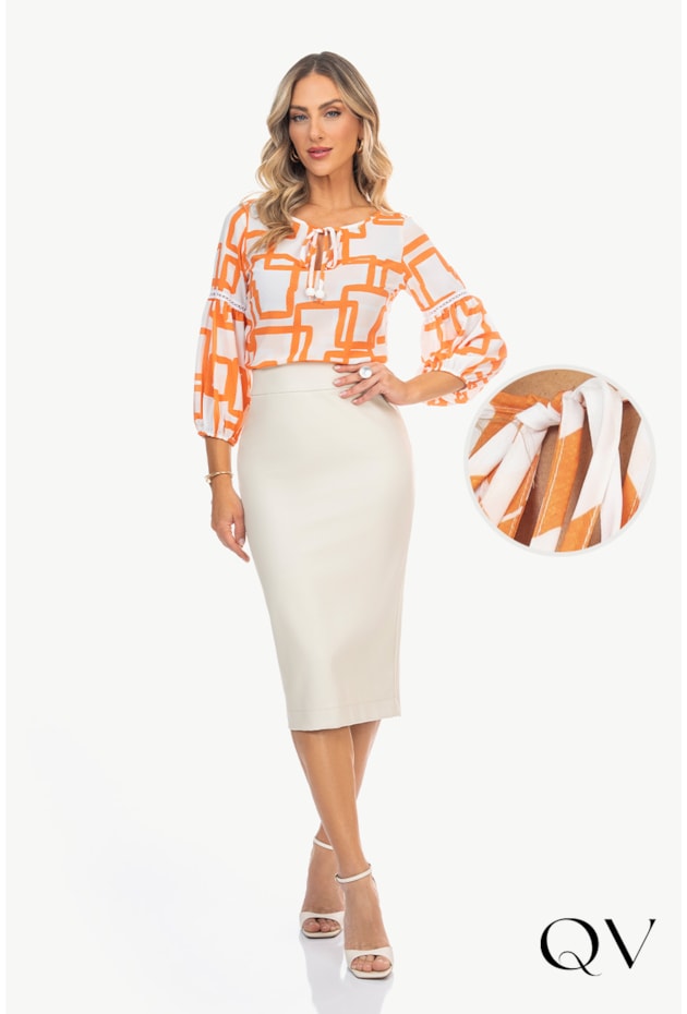 BLUSA TOQUE DE SEDA ESTAMPA GEOMÉTRICA - VIA TOLENTINO BLUSA TOQUE DE SEDA ESTAMPA GEOMÉTRICA - VIA TOLENTINO