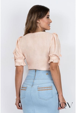 BLUSA TOQUE DE SEDA ESTAMPA LOCALIZADA FLORAL - VIA TOLENTINO