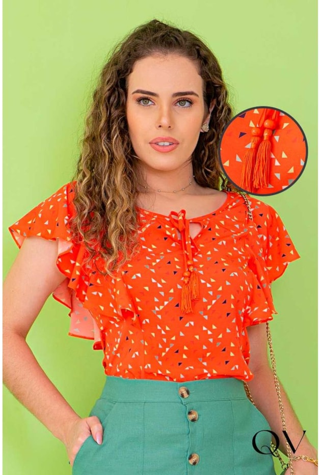 BLUSA TOQUE DE SEDA ESTAMPADA LARANJA - PURO SHARMY BLUSA TOQUE DE SEDA ESTAMPADA LARANJA - PURO SHARMY