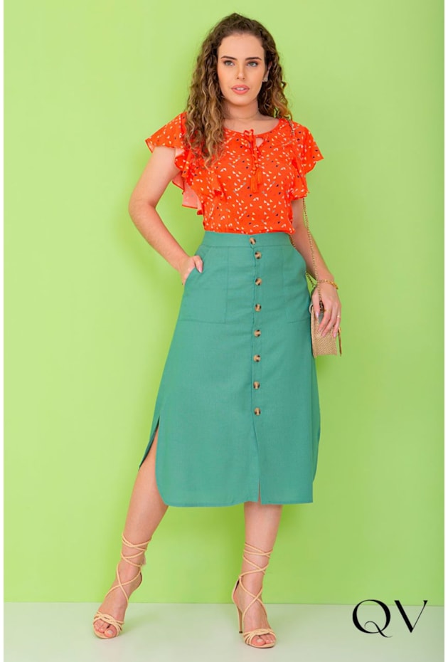 BLUSA TOQUE DE SEDA ESTAMPADA LARANJA - PURO SHARMY BLUSA TOQUE DE SEDA ESTAMPADA LARANJA - PURO SHARMY