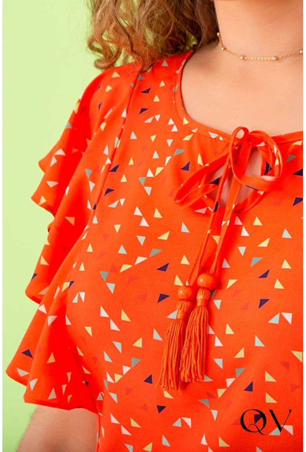BLUSA TOQUE DE SEDA ESTAMPADA LARANJA - PURO SHARMY BLUSA TOQUE DE SEDA ESTAMPADA LARANJA - PURO SHARMY