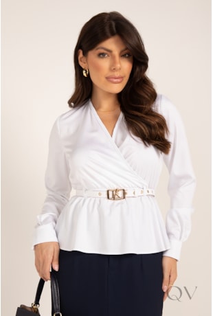 BLUSA TRANSPASSADA MANGA LONGA EM FIBRA DE BAMBU BRANCO - LEKAZIS