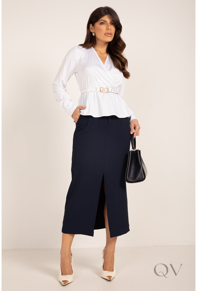 BLUSA TRANSPASSADA MANGA LONGA EM FIBRA DE BAMBU BRANCO - LEKAZIS