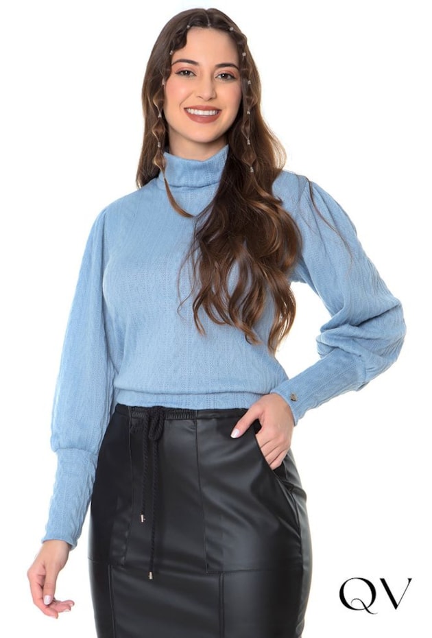 BLUSA TRICÔ GOLA ALTA AZUL - HAPUK BLUSA TRICÔ GOLA ALTA AZUL - HAPUK