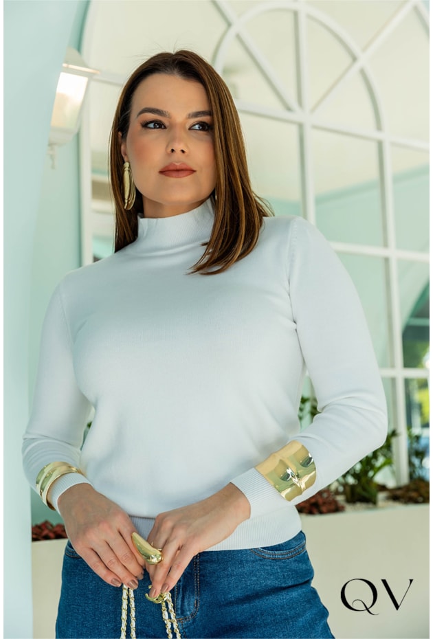 BLUSA TRICÔ GOLA ALTA BRANCO - LUZIA FAZZOLLI BLUSA TRICÔ GOLA ALTA BRANCO - LUZIA FAZZOLLI