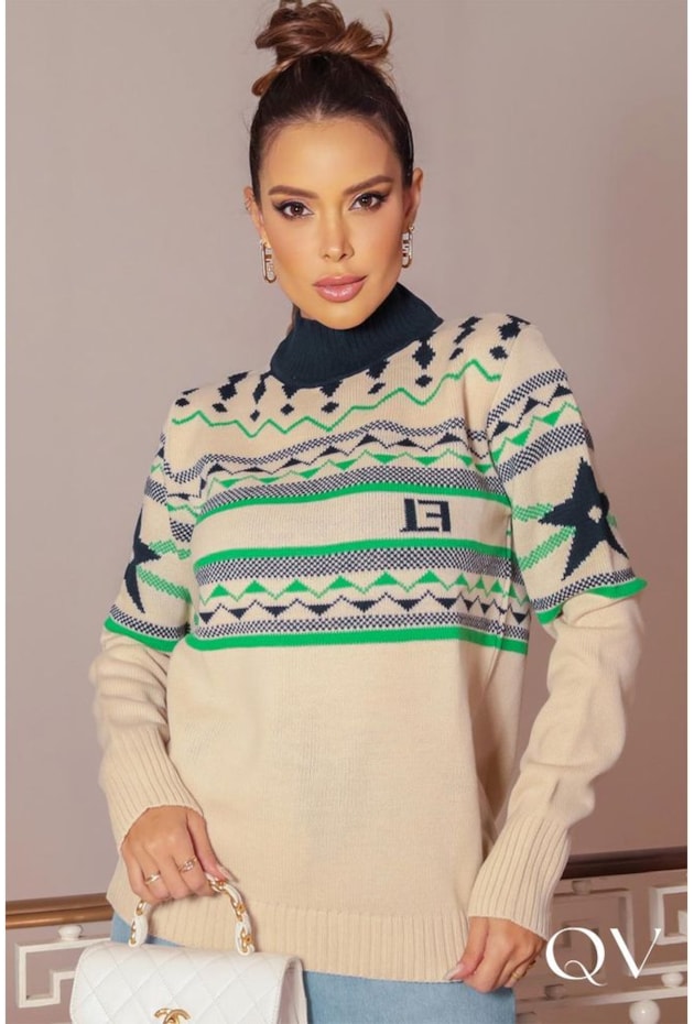 BLUSA TRICÔ GOLA ALTA ESTAMPADO BEGE - LUZIA FAZZOLLI BLUSA TRICÔ GOLA ALTA ESTAMPADO BEGE - LUZIA FAZZOLLI