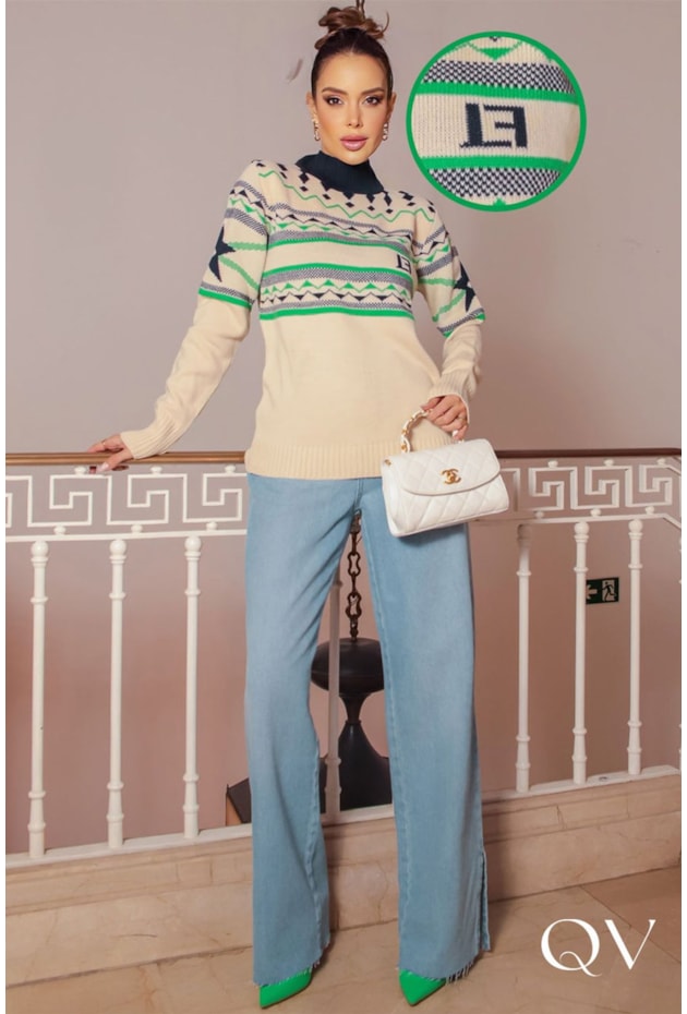 BLUSA TRICÔ GOLA ALTA ESTAMPADO BEGE - LUZIA FAZZOLLI BLUSA TRICÔ GOLA ALTA ESTAMPADO BEGE - LUZIA FAZZOLLI