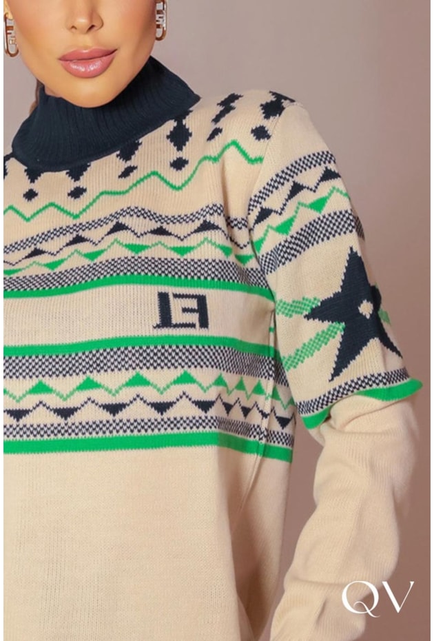 BLUSA TRICÔ GOLA ALTA ESTAMPADO BEGE - LUZIA FAZZOLLI BLUSA TRICÔ GOLA ALTA ESTAMPADO BEGE - LUZIA FAZZOLLI