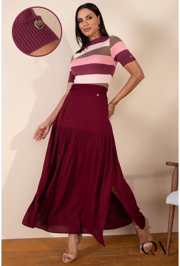 BLUSA TRICÔ LISTRADO VINHO - LEKAZIS BLUSA TRICÔ LISTRADO VINHO - LEKAZIS