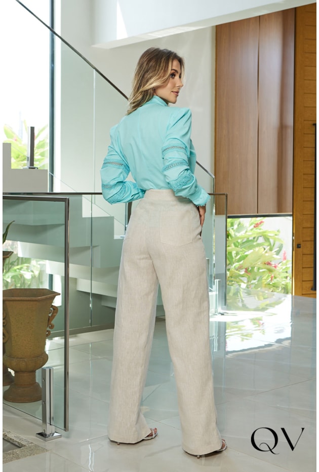 BLUSA TRICOLINE COM GUIPIR AZUL - DOCE MARIA BLUSA TRICOLINE COM GUIPIR AZUL - DOCE MARIA