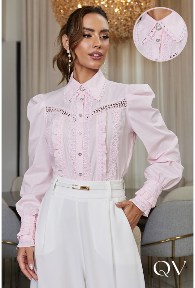 BLUSA TRICOLINE GOLA PETER PAN ROSA - DOCE MARIA BLUSA TRICOLINE GOLA PETER PAN ROSA - DOCE MARIA