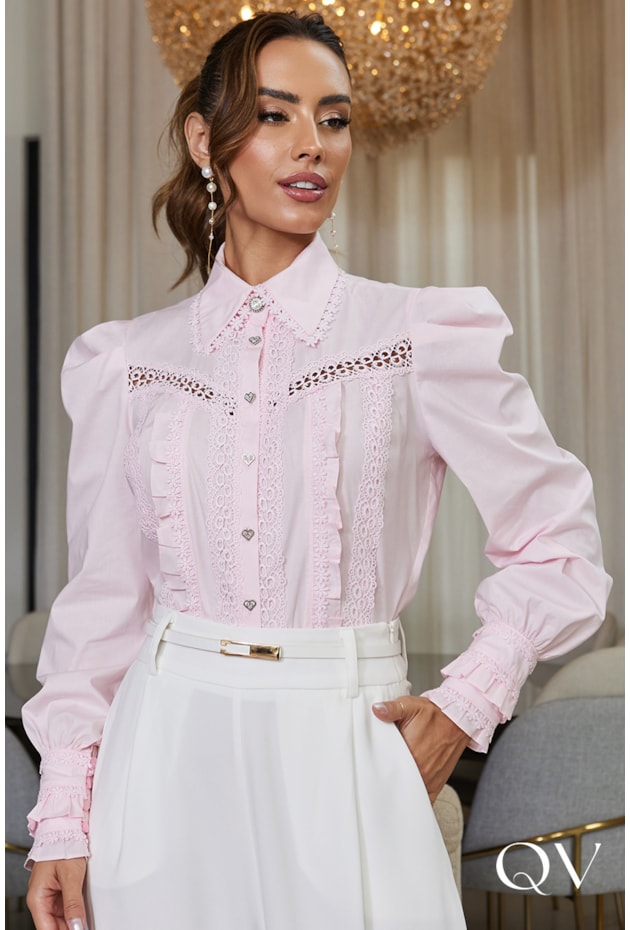 BLUSA TRICOLINE GOLA PETER PAN ROSA - DOCE MARIA BLUSA TRICOLINE GOLA PETER PAN ROSA - DOCE MARIA