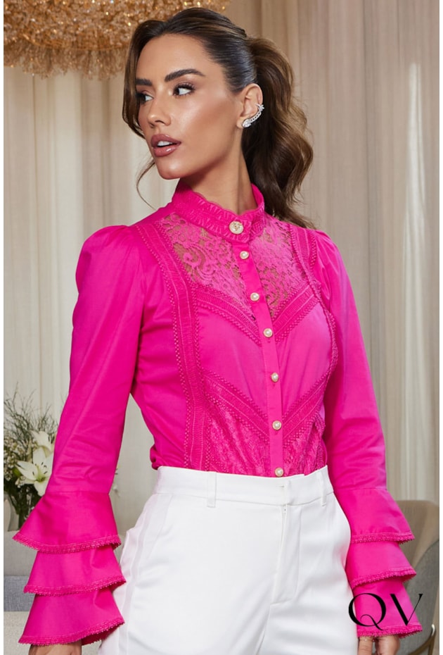 BLUSA TRICOLINE MANGA SINO PINK - DOCE MARIA