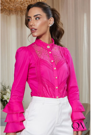 BLUSA TRICOLINE MANGA SINO PINK - DOCE MARIA