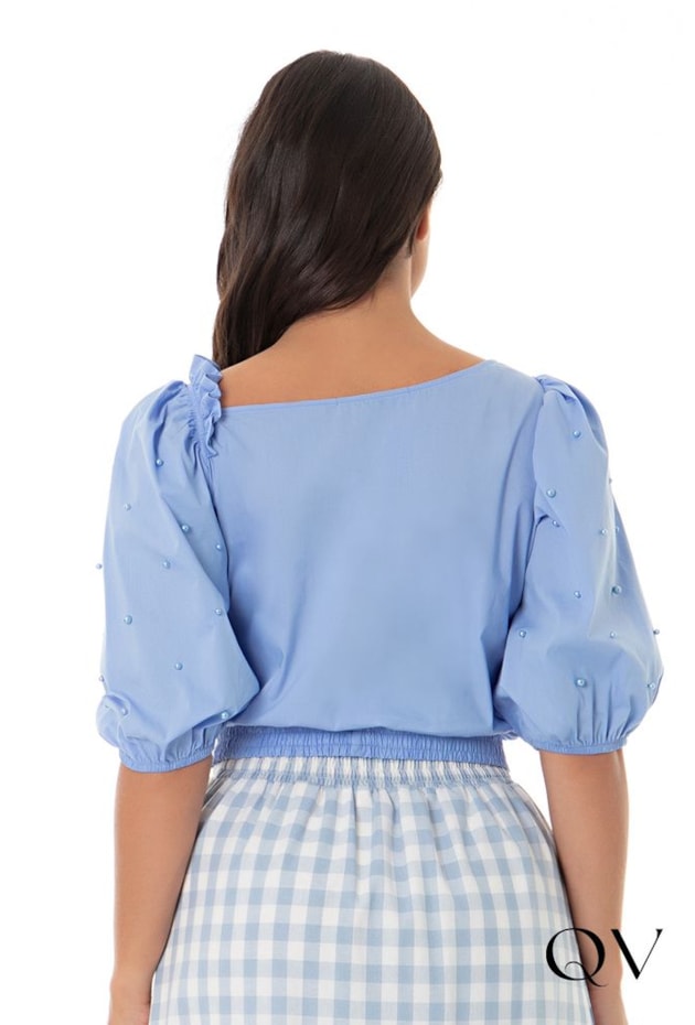 BLUSA TRICOLINE PÉROLAS AZUL - HAPUK BLUSA TRICOLINE PÉROLAS AZUL - HAPUK