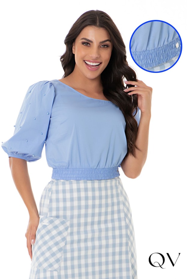 BLUSA TRICOLINE PÉROLAS AZUL - HAPUK BLUSA TRICOLINE PÉROLAS AZUL - HAPUK