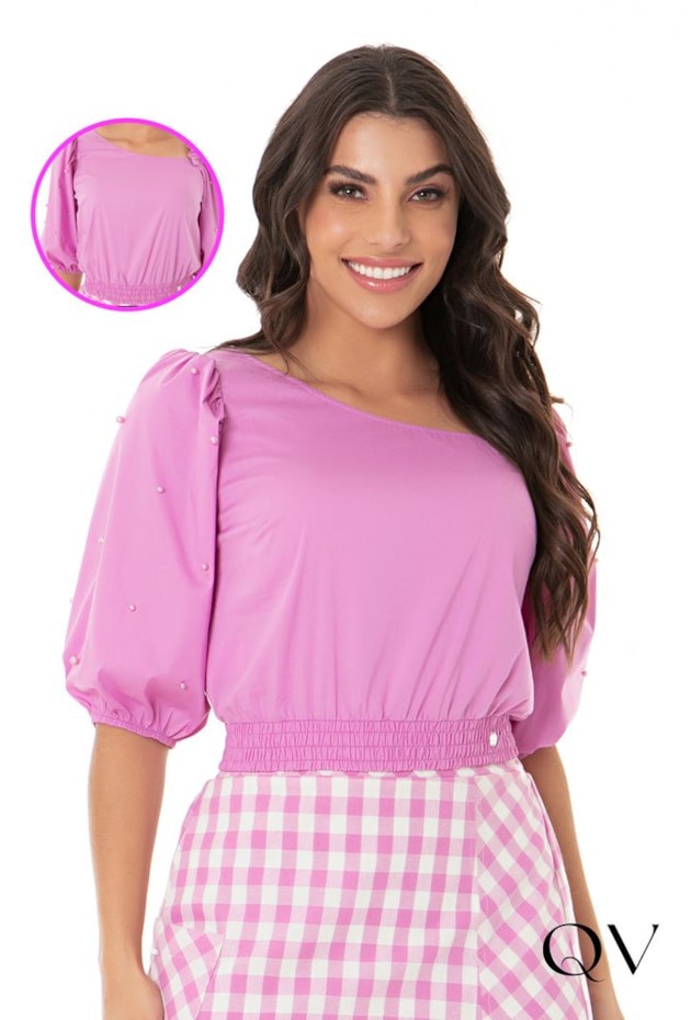 BLUSA TRICOLINE PÉROLAS ROSA - HAPUK BLUSA TRICOLINE PÉROLAS ROSA - HAPUK