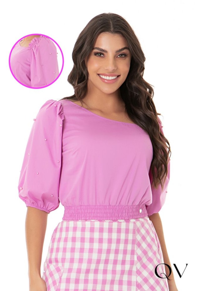 BLUSA TRICOLINE PÉROLAS ROSA - HAPUK BLUSA TRICOLINE PÉROLAS ROSA - HAPUK