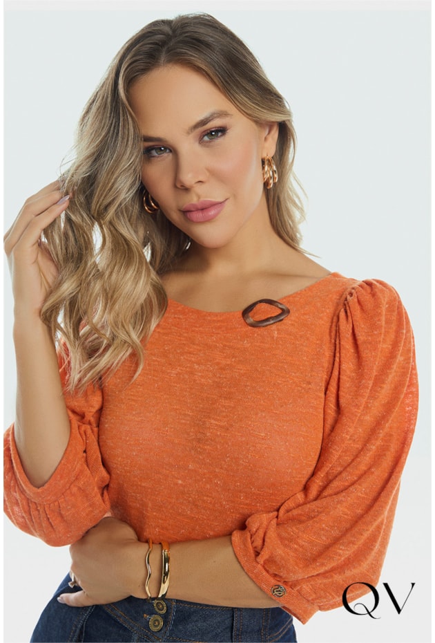 BLUSA TRICOT COM ARGOLA RESINADA LARANJA - VIA TOLENTINO BLUSA TRICOT COM ARGOLA RESINADA LARANJA - VIA TOLENTINO