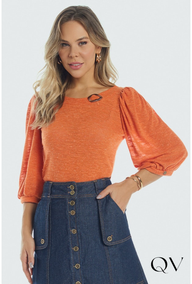 BLUSA TRICOT COM ARGOLA RESINADA LARANJA - VIA TOLENTINO BLUSA TRICOT COM ARGOLA RESINADA LARANJA - VIA TOLENTINO