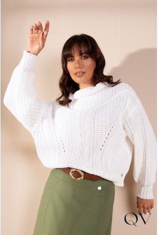 BLUSA TRICOT COM MAXI GOLA OFF WHITE - LEKAZIS
