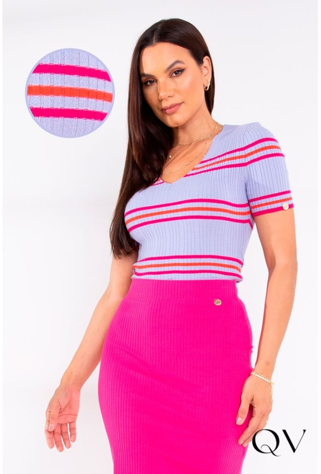 BLUSA TRICOT LISTRADA LILÁS - LEKAZIS BLUSA TRICOT LISTRADA LILÁS - LEKAZIS