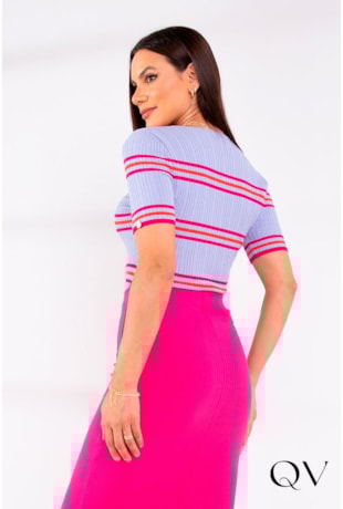 BLUSA TRICOT LISTRADA LILÁS - LEKAZIS