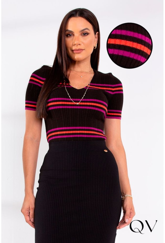 BLUSA TRICOT LISTRADA PRETA - LEKAZIS BLUSA TRICOT LISTRADA PRETA - LEKAZIS