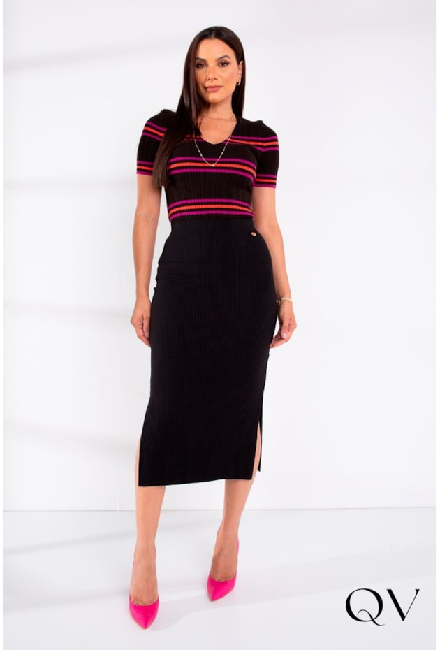 BLUSA TRICOT LISTRADA PRETA - LEKAZIS BLUSA TRICOT LISTRADA PRETA - LEKAZIS