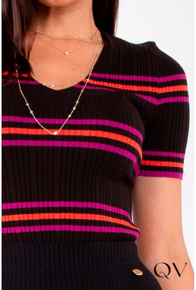 BLUSA TRICOT LISTRADA PRETA - LEKAZIS BLUSA TRICOT LISTRADA PRETA - LEKAZIS