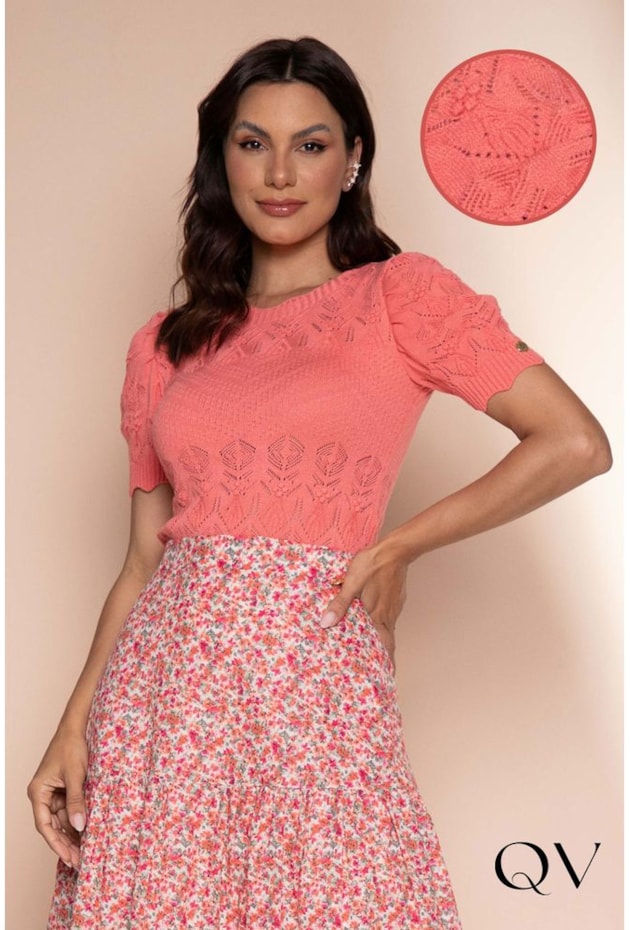 BLUSA TRICOT MANGA CURTA CORAL - LEKAZIS BLUSA TRICOT MANGA CURTA CORAL - LEKAZIS