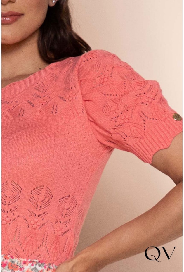 BLUSA TRICOT MANGA CURTA CORAL - LEKAZIS BLUSA TRICOT MANGA CURTA CORAL - LEKAZIS