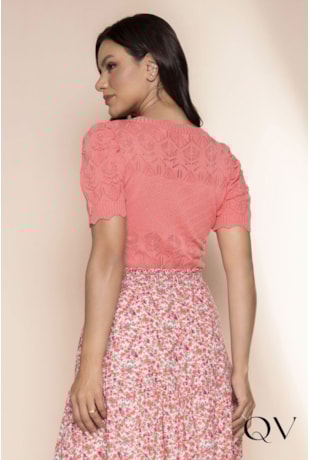BLUSA TRICOT MANGA CURTA CORAL - LEKAZIS