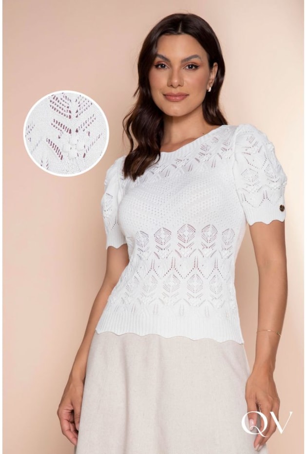 BLUSA TRICOT MANGA CURTA OFF WHITE - LEKAZIS BLUSA TRICOT MANGA CURTA OFF WHITE - LEKAZIS