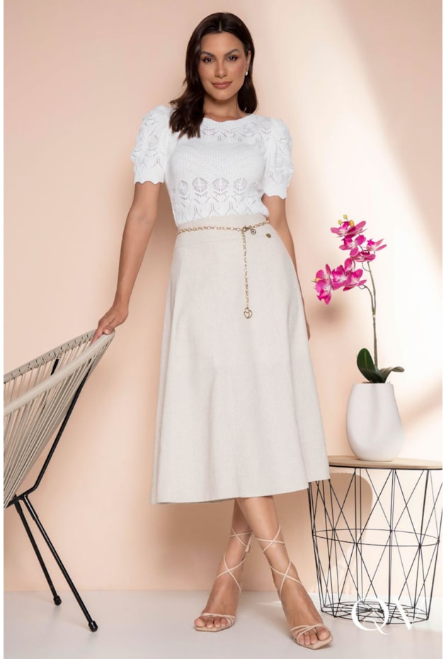 BLUSA TRICOT MANGA CURTA OFF WHITE - LEKAZIS BLUSA TRICOT MANGA CURTA OFF WHITE - LEKAZIS