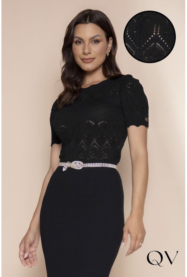 BLUSA TRICOT MANGA CURTA PRETO - LEKAZIS BLUSA TRICOT MANGA CURTA PRETO - LEKAZIS