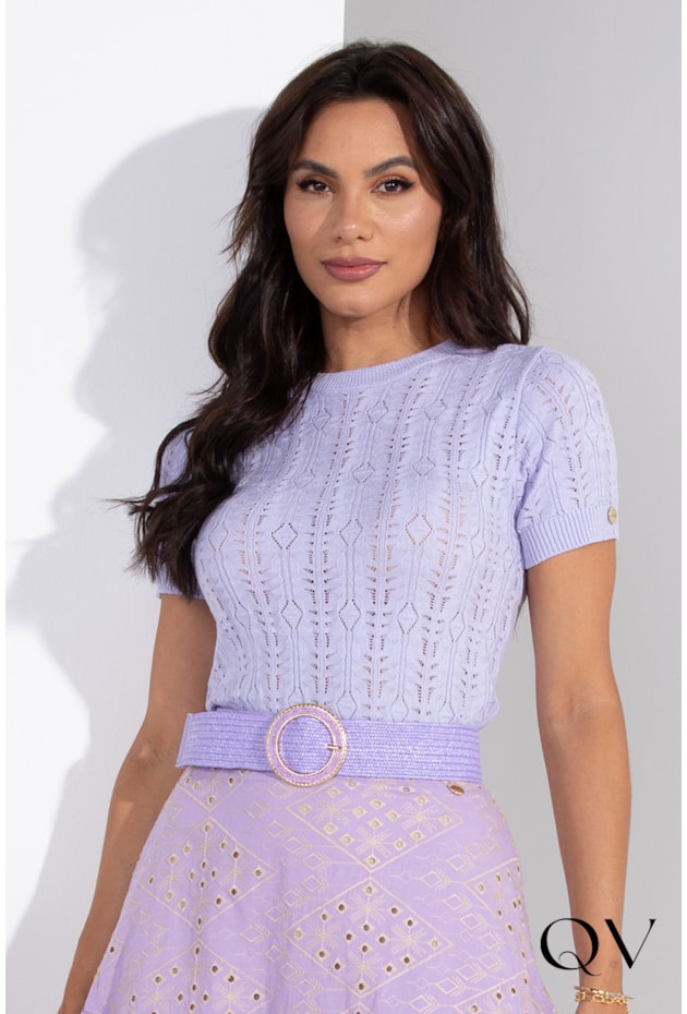 BLUSA TRICOT RENDADO LILÁS - LEKAZIS BLUSA TRICOT RENDADO LILÁS - LEKAZIS