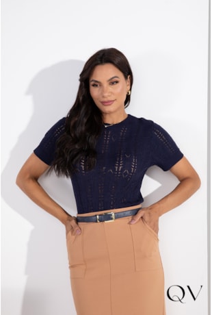 Produto BLUSA TRICOT RENDADO MARINHO - LEKAZIS